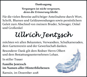 Traueranzeige von Ullrich Jentzsch von WVG - Wochenspiegel Bitterfeld