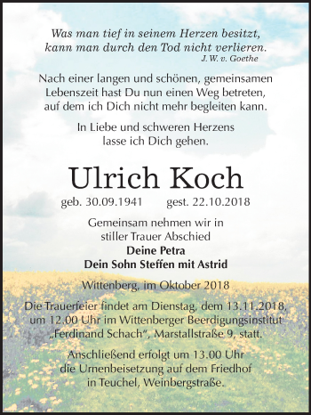 Traueranzeige von Ulrich Koch von Mitteldeutsche Zeitung Wittenberg