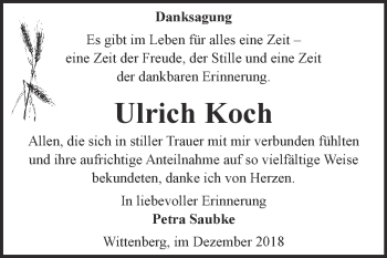 Traueranzeige von Ulrich Koch von Super Sonntag Wittenberg