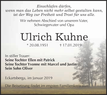 Traueranzeige von Ulrich Kuhne von WVG - Wochenspiegel NMB / WSF / ZTZ
