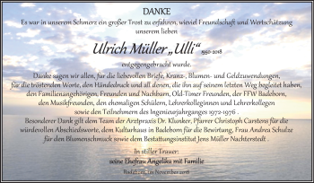 Traueranzeige von Ulrich Müller von Mitteldeutsche Zeitung Quedlinburg