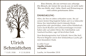 Traueranzeige von Ulrich Schmidtchen von WVG - Wochenspiegel NMB / WSF / ZTZ