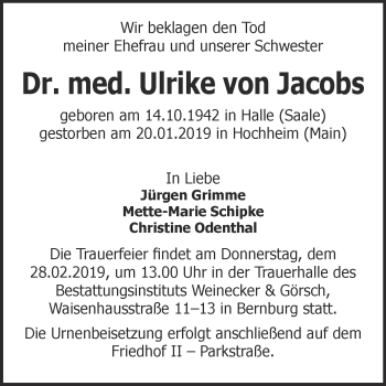 Traueranzeige von Ulrike von Jacobs von Super Sonntag Bernburg