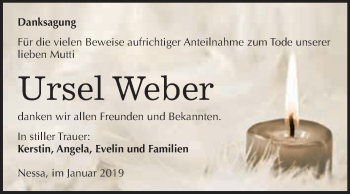 Traueranzeige von Ursel Weber von WVG - Wochenspiegel NMB / WSF / ZTZ
