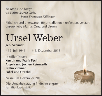 Traueranzeige von Ursel Weber von Mitteldeutsche Zeitung Weißenfels