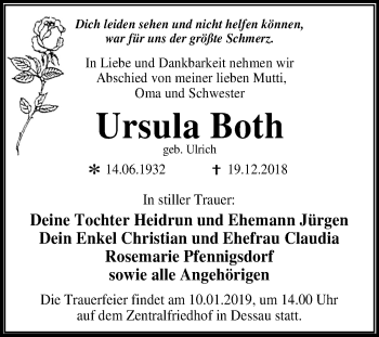 Traueranzeige von Ursula Both von Mitteldeutsche Zeitung Dessau-Roßlau