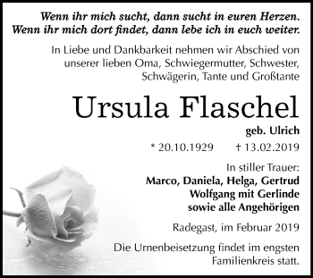 Traueranzeige von Ursula Flaschel von Mitteldeutsche Zeitung Köthen
