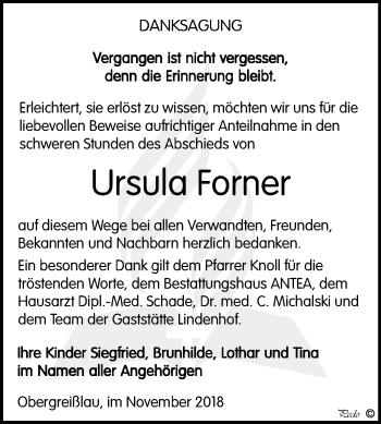 Traueranzeige von Ursula Forner von Mitteldeutsche Zeitung Weißenfels