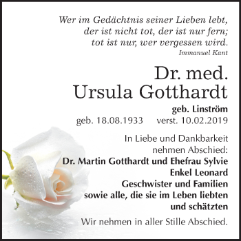 Traueranzeige von Ursula Gotthardt von Mitteldeutsche Zeitung Weißenfels