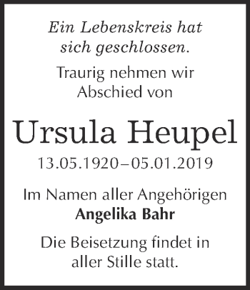 Traueranzeige von Ursula Heupel von Super Sonntag Wittenberg