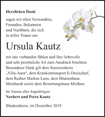 Traueranzeige von Ursula Kautz von Mitteldeutsche Zeitung Sangerhausen