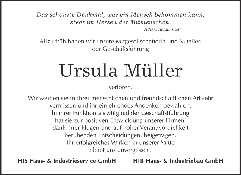  Traueranzeige für Ursula Müller vom 26.12.2018 aus WVG - Wochenspiegel Wittenberg