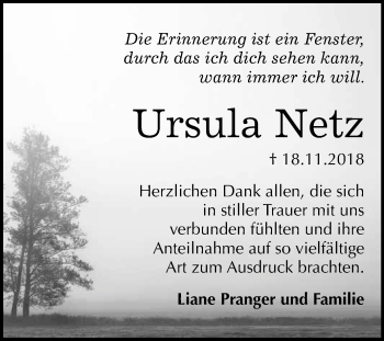 Traueranzeige von Ursula Netz von WVG - Wochenspiegel Wittenberg