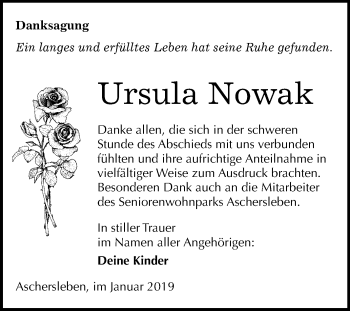 Traueranzeige von Ursula Nowak von Mitteldeutsche Zeitung Aschersleben