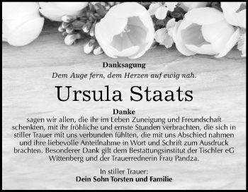 Traueranzeige von Ursula Staats von Mitteldeutsche Zeitung Wittenberg