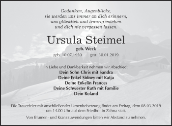 Traueranzeige von Ursula Steimel von Super Sonntag Wittenberg