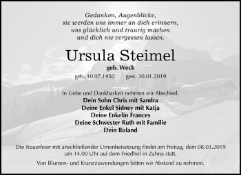 Traueranzeige von Ursula Steimel von Mitteldeutsche Zeitung