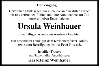 Traueranzeige von Ursula Weinhauer von Mitteldeutsche Zeitung Dessau-Roßlau