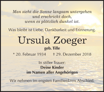 Traueranzeige von Ursula Zoeger von Mitteldeutsche Zeitung Weißenfels