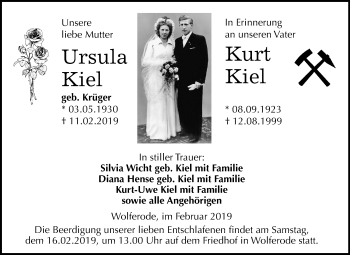 Traueranzeige von Ursula und Kurt Kiel von Mitteldeutsche Zeitung