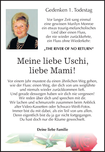 Traueranzeige von Uschi  von Mitteldeutsche Zeitung Wittenberg
