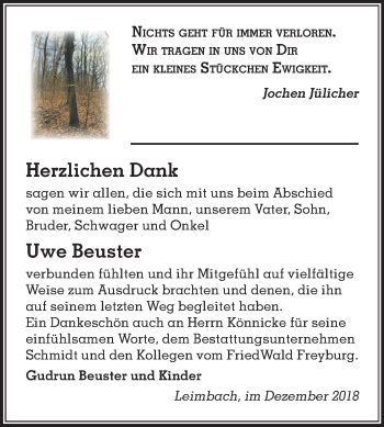 Traueranzeige von Uwe Beuster von Mitteldeutsche Zeitung Merseburg/Querfurt