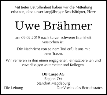 Traueranzeige von Uwe Brähmer von Mitteldeutsche Zeitung