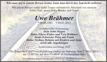 Traueranzeige von Uwe Brähmer von Mitteldeutsche Zeitung Aschersleben