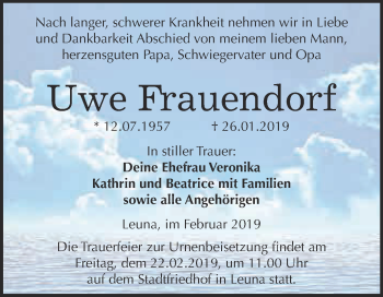 Traueranzeige von Uwe Frauendorf von Super Sonntag Merseburg