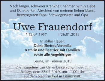 Traueranzeige von Uwe Frauendorf von Mitteldeutsche Zeitung Merseburg/Querfurt