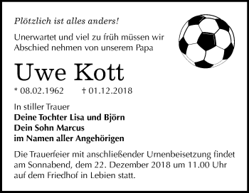 Traueranzeige von Uwe Kott von Mitteldeutsche Zeitung Wittenberg
