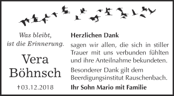 Traueranzeige von Vera Böhnsch von WVG - Wochenspiegel NMB / WSF / ZTZ