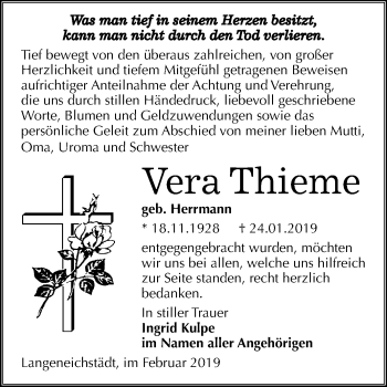Traueranzeige von Vera Thieme von Mitteldeutsche Zeitung Merseburg/Querfurt