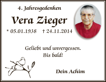 Traueranzeige von Vera Zieger von WVG - Wochenspiegel Dessau / Köthen