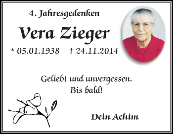 Traueranzeige von Vera Zieger von Mitteldeutsche Zeitung Dessau-Roßlau