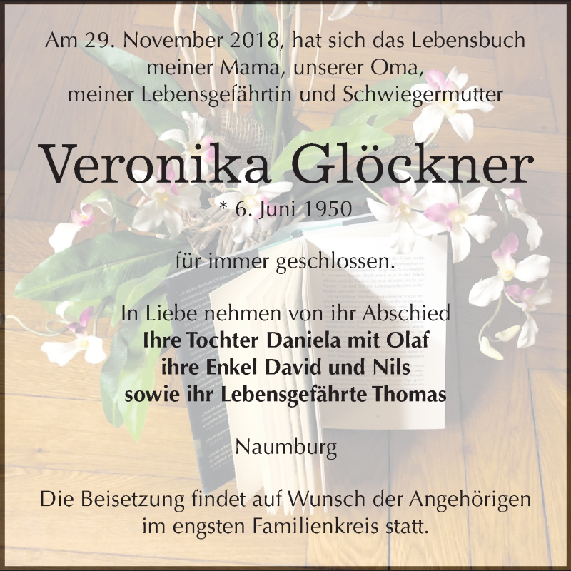  Traueranzeige für Veronika Glöckner vom 05.12.2018 aus Mitteldeutsche Zeitung Naumburg/Nebra