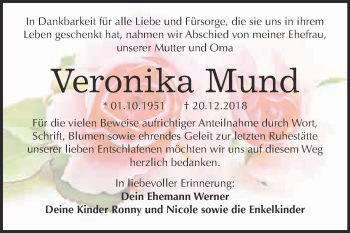 Traueranzeige von Veronika Mund von Super Sonntag Wittenberg