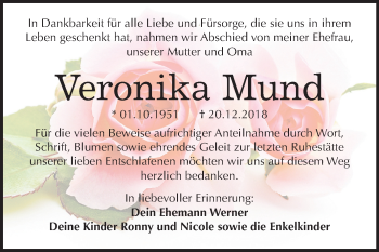 Traueranzeige von Veronika Mund von Mitteldeutsche Zeitung