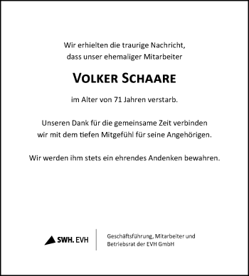 Traueranzeige von Volker Schaare von Mitteldeutsche Zeitung Halle/Saalkreis