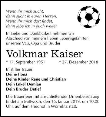 Traueranzeige von Volkmar Kaiser von Mitteldeutsche Zeitung Halle/Saalkreis