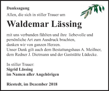 Traueranzeige von Waldemar Lässing von Mitteldeutsche Zeitung Sangerhausen