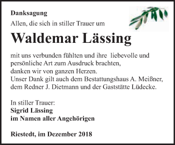 Traueranzeige von Waldemar Lässing von Super Sonntag SGH Mansf. Land