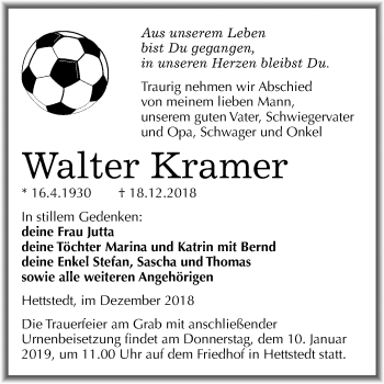 Traueranzeige von Walter Kramer von Mitteldeutsche Zeitung Mansfelder Land