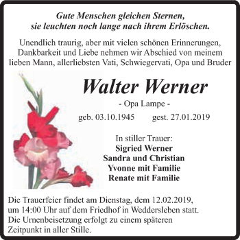 Traueranzeige von Walter Werner von Super Sonntag Quedlinburg