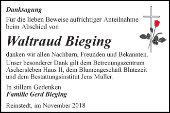 Traueranzeige von Waltraud Bieging von Mitteldeutsche Zeitung Quedlinburg