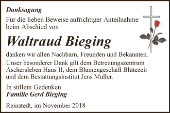 Traueranzeige von Waltraud Bieging von Super Sonntag Aschersleben