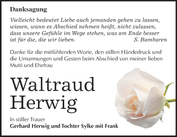 Traueranzeige von Waltraud Herwig von Mitteldeutsche Zeitung Mansfelder Land