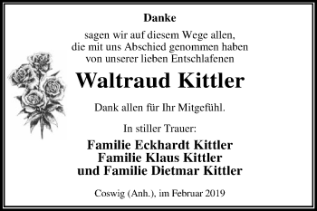 Traueranzeige von Waltraud Kittler von WVG - Wochenspiegel Dessau / Köthen
