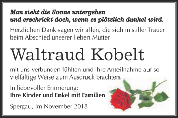Traueranzeige von Waltraud Kobelt von Super Sonntag Merseburg