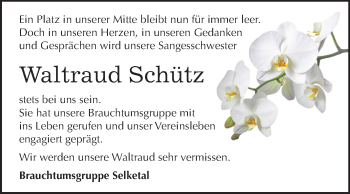 Traueranzeige von Waltraud Schütz von Mitteldeutsche Zeitung Quedlinburg